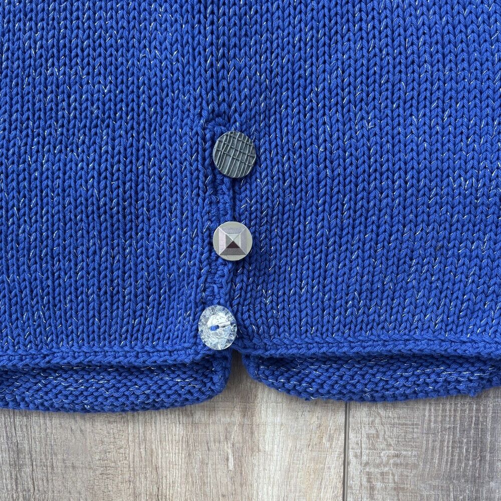 Brooch Button Handknit Womens Cotton Cardigan Size SP Blue Granny Cottagecore - Picture 8 of 12